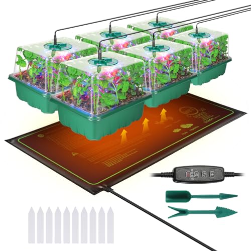 Seed Starter Trays With Grow Lights and Heat Mat, 72 Cells Seed Starter Kit With Lights, 3 Lighting Mode, 4 Timing Set, Germination Kit for Seed Starting Trays With High Humidity Control Domes