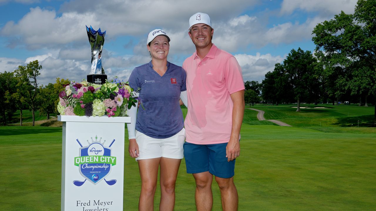 Ally and Charlie Ewing after the LPGA Tour star won the Kroger Queen City Championship