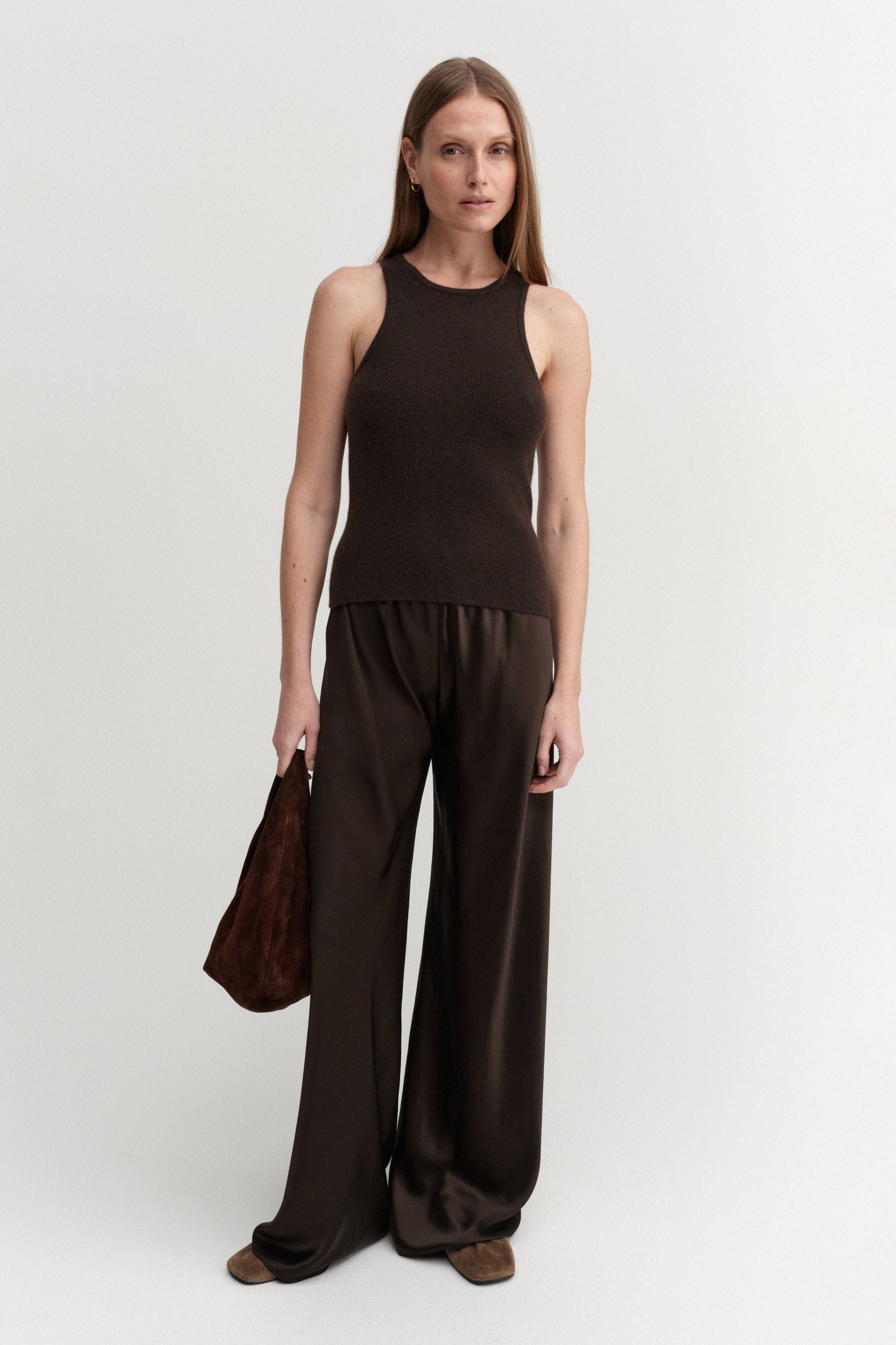 Bias Satin Pants, Chocolate