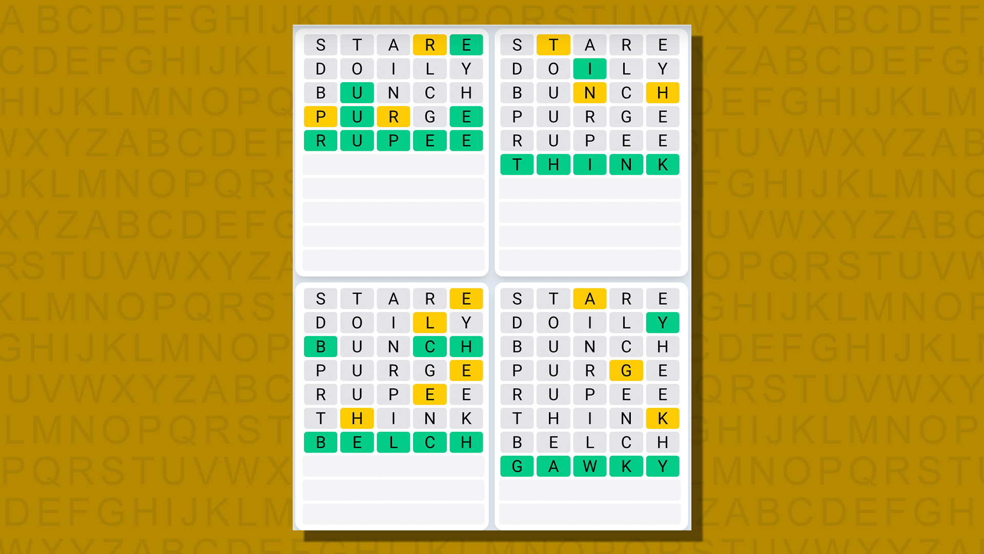 Respuestas de secuencia diaria de Quordle para el juego 772 sobre un fondo amarillo
