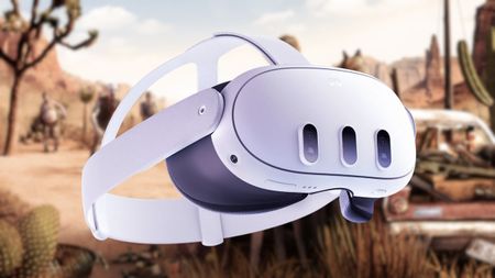 Giveaway image of a Meta Quest 3 on top of a screenshot from Arizona Sunshine 2