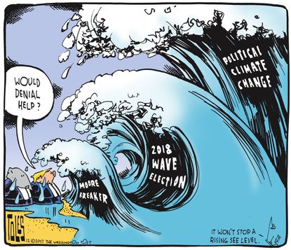 Political cartoon U.S. Trump Roy Moore loss 2018 climate change