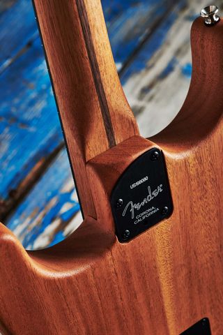 Like any classic Fender, the neck is held in place with four screws. The heelplate here is contoured and inset, plus we have the Micro-Tilt adjustment to precisely set neck pitch – very handy with the acoustic-style bridge