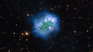 A new image of the Necklace Nebula created by the combination of several exposures from Hubble’s Wide Field Camera 3.