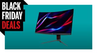 Acer gaming monitor on turquoise background with Black Friday Deals logo