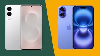 A Samsung Galaxy S25 Edge and an iPhone 16