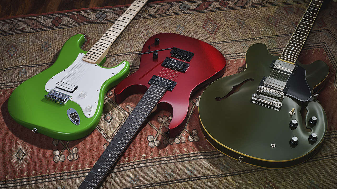 A selection of beginner electric guitars in our studio