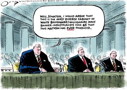 Political cartoon U.S. Donald Trump cabinet Senate confirmation
