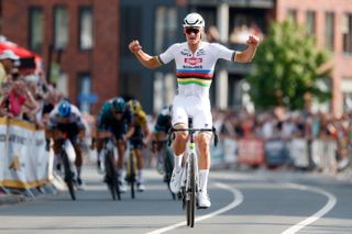 Mathieu van der Poel in the World Champion's rainbow jersey