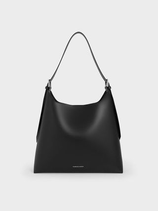 Charles &amp; Keith, Hertha Trapeze Slouchy Hobo Bag - Noir