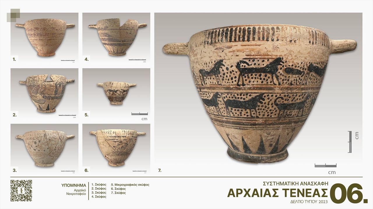 The also found ornately decorated "kraters" that would have been used for mixing wine and water at banquets and drinking parties called "symposia".