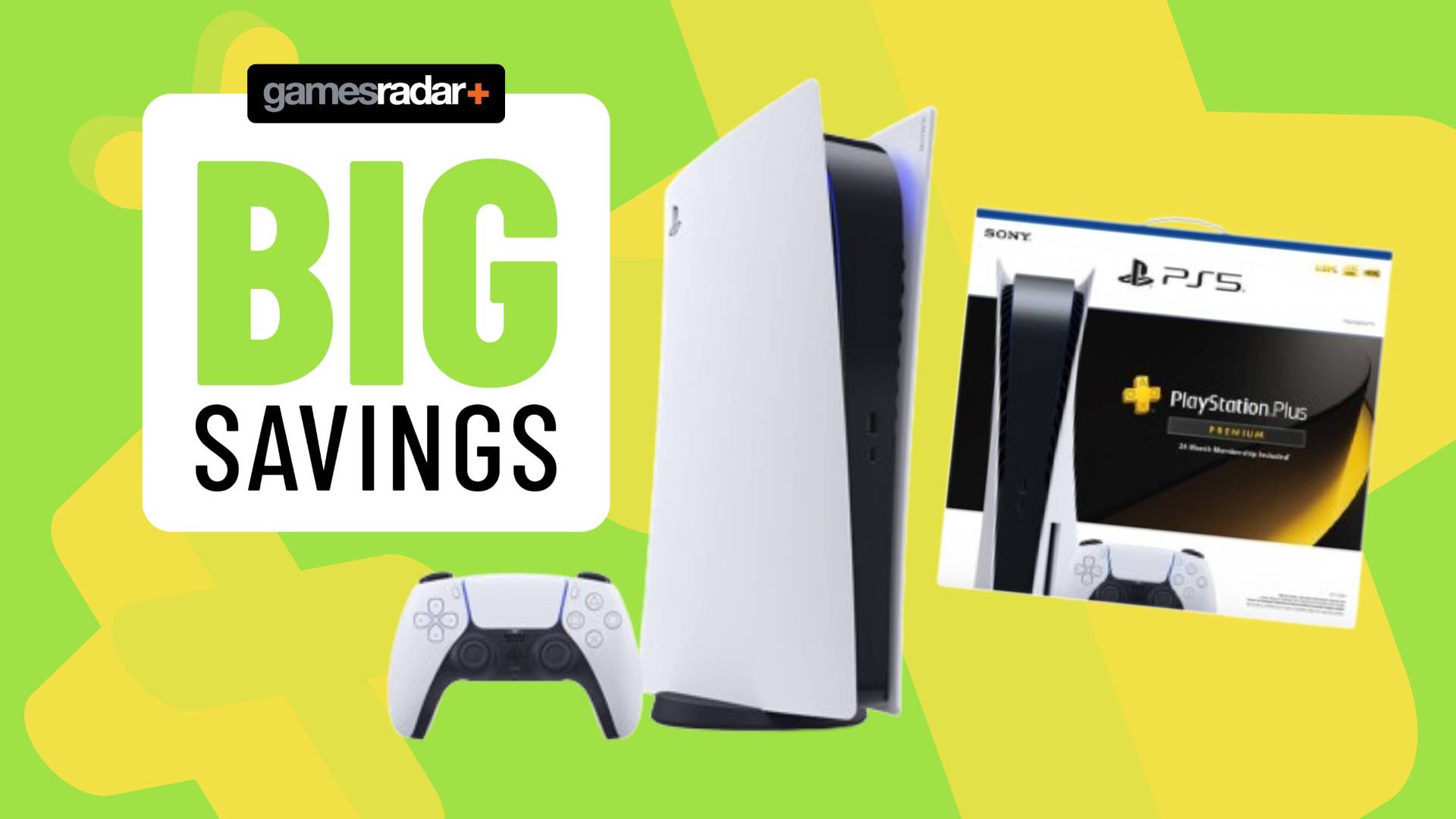 Image of the base PS5 console sitting on a light green GamesRadar+ background.