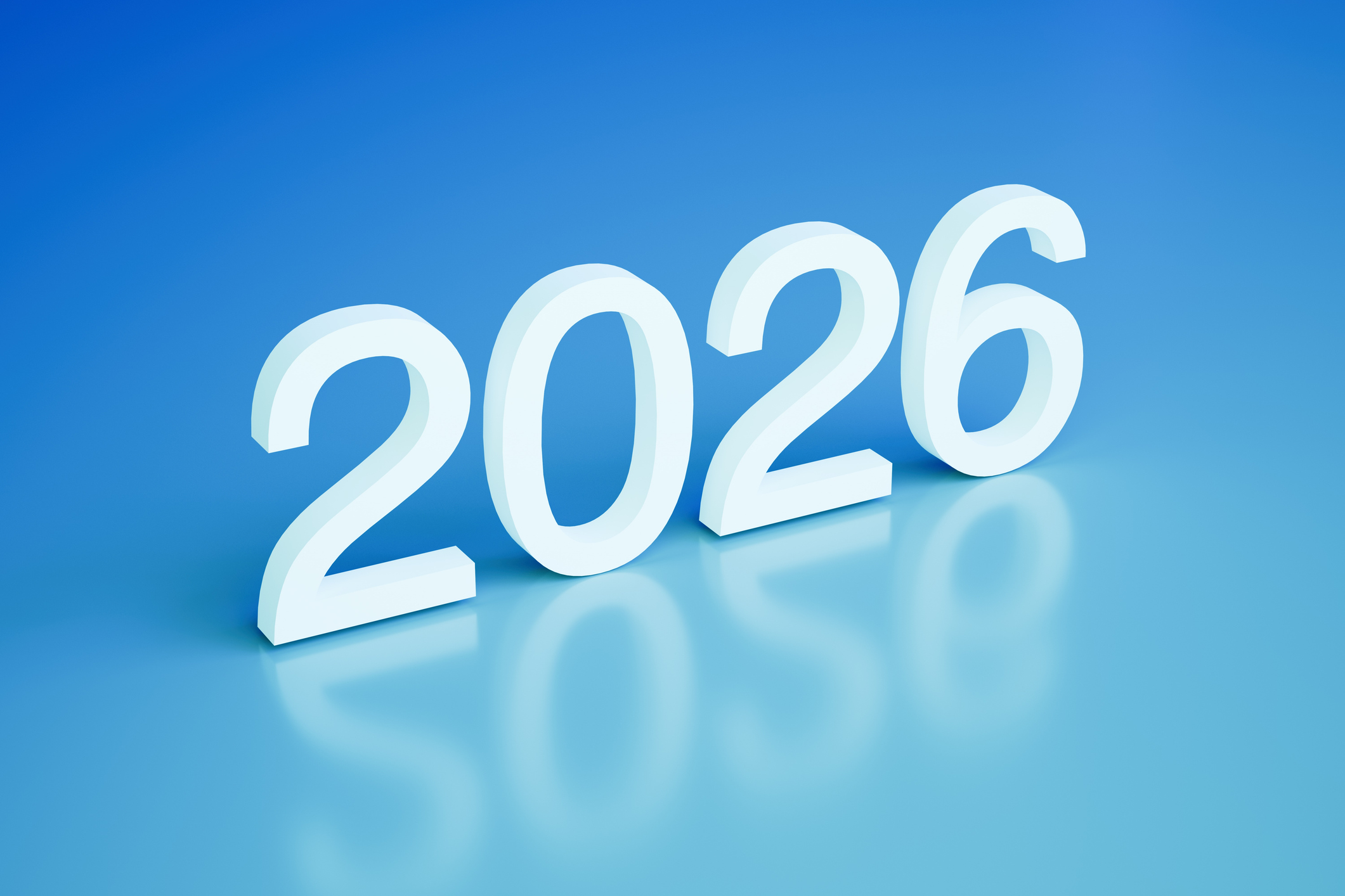 white 2026 letters on a blue background