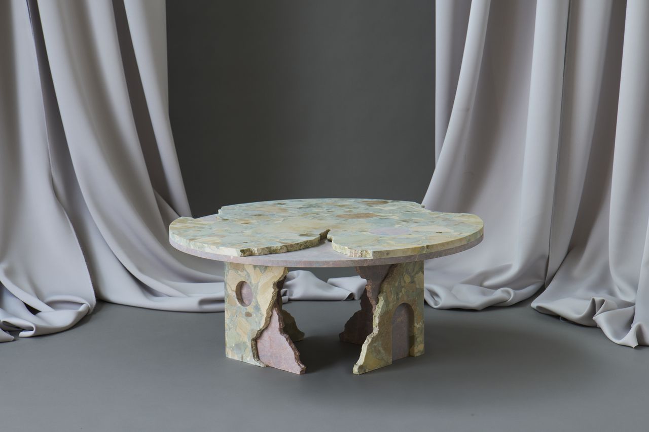 pastel-coloured stone table