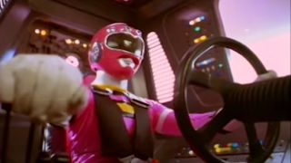 The Pink Ranger in her Zord in Power Rangers Turbo