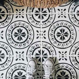 stencil floor tiles and shoes