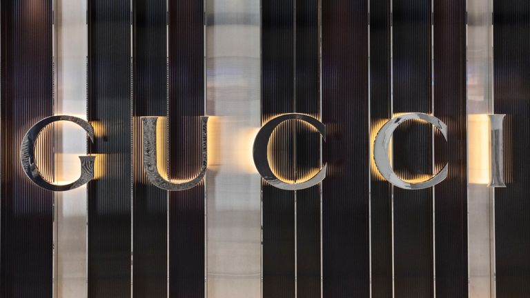 Gucci, Italian luxury fashion brand logo seen in Hong Kong