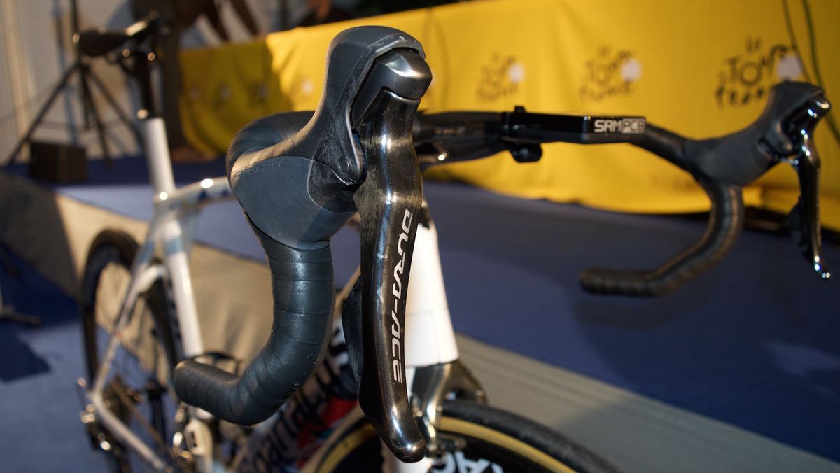 Shimano Dura-Ace shifters and the SRM PC8 computer.