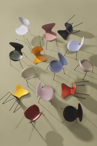 Arne Jacobsen chairs in a variety of different colours
