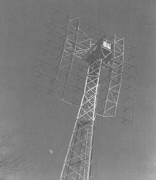 monochrome image of a radio antenna