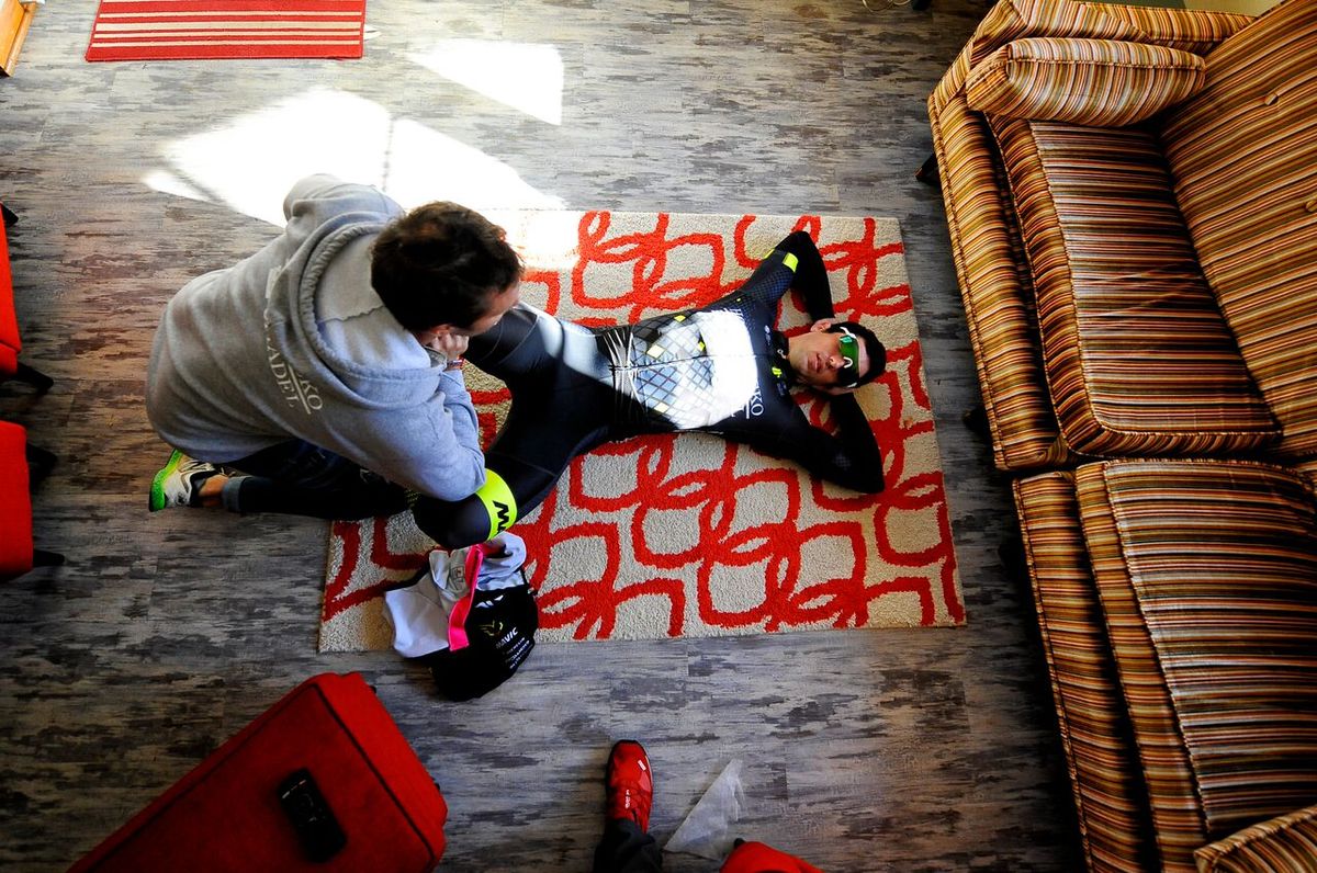 Ty Magner finds a sunny spot for a massage.