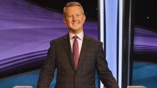 Ken Jennings is shown hosting Jeopardy! Masters.