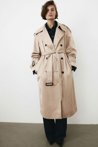 Double-Breasted Beige Trench Coat
