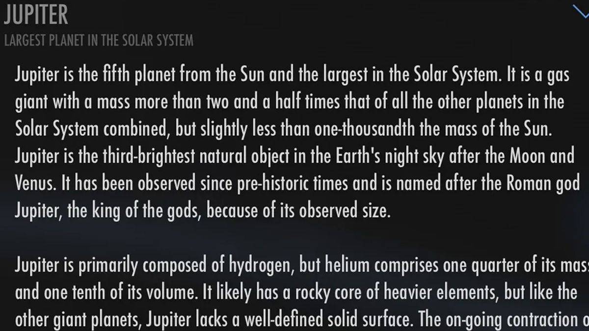Screenshot from the SkyView app