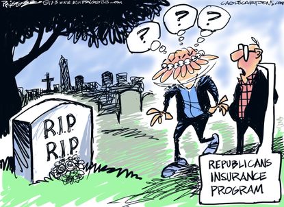 Political Cartoon U.S. Republican health care plan dead insurance