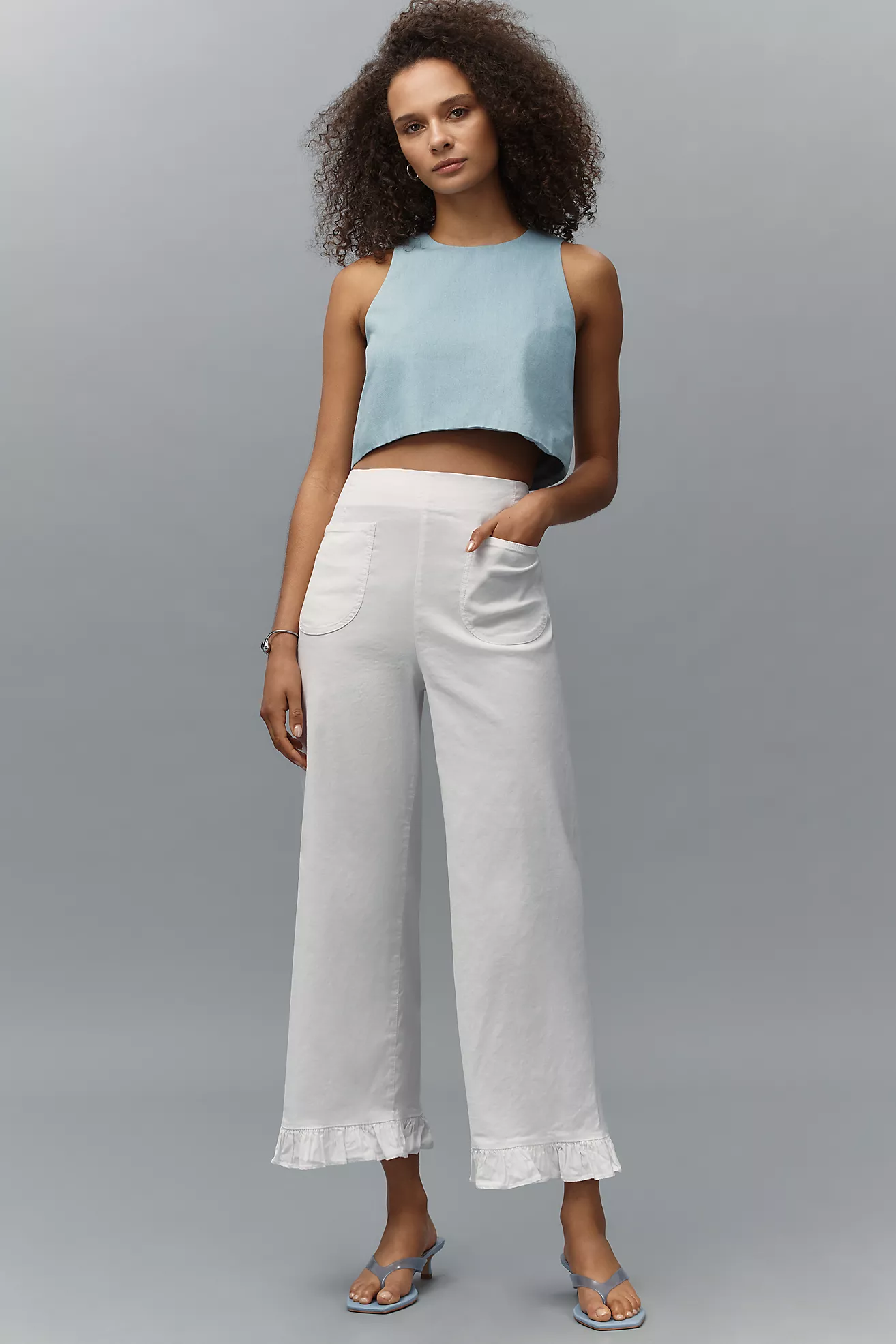 The Colette Ruffled Cropped Wide-Leg Pants by Maeve: Magic Fabric Edition