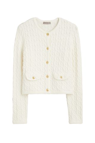 J.Crew Odette cable-knit sweater lady jacket in cotton-blend bouclé