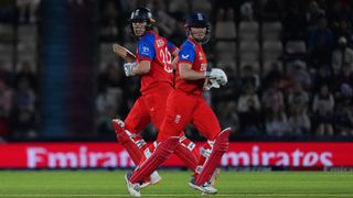 Alice Capsey (R) and Nat Sciver-Brunt (L) of England take a single during the ICC Women's T20 World Cup Group B match between England Vs Ireland