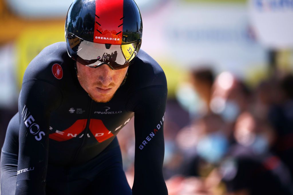 SAINTEMILION FRANCE JULY 17 Tao Geoghegan Hart of The United Kingdom and Team INEOS Grenadiers at arrival during the 108th Tour de France 2021 Stage 20 a 308km Individual Time Trial Stage from Libourne to SaintEmilion 75m ITT LeTour TDF2021 on July 17 2021 in SaintEmilion France Photo by Chris GraythenGetty Images
