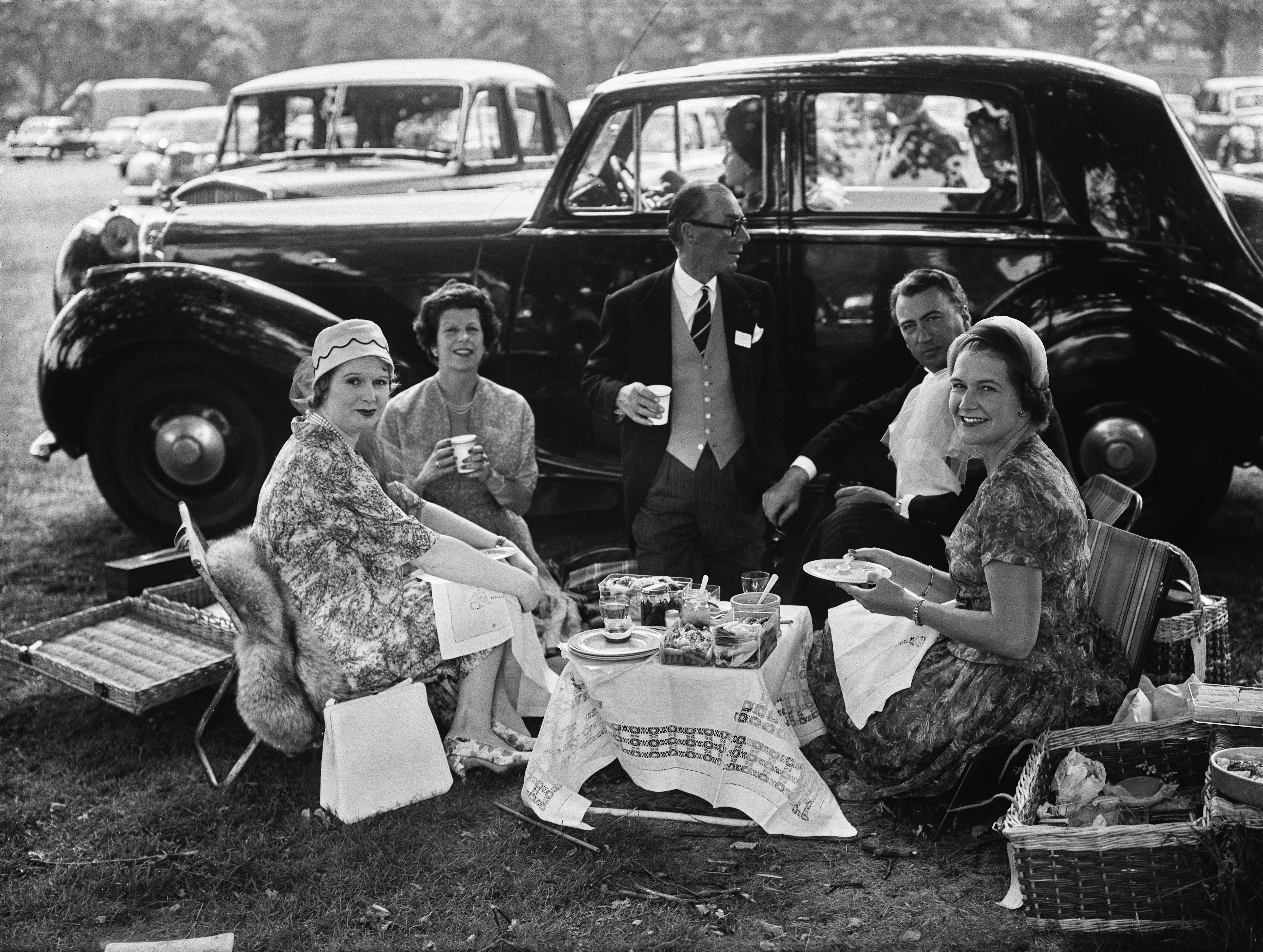 People having a picnic in car park one at Royal Ascot