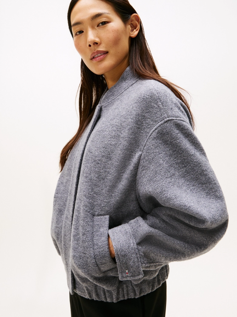 Textured Wool Blend Bomber Jacket