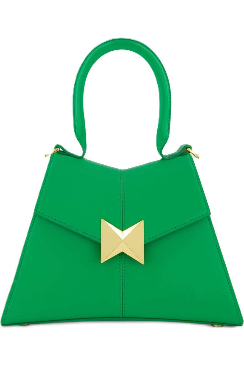 Gold Hardware Detail Angular Top Handle Small Leather Handbag