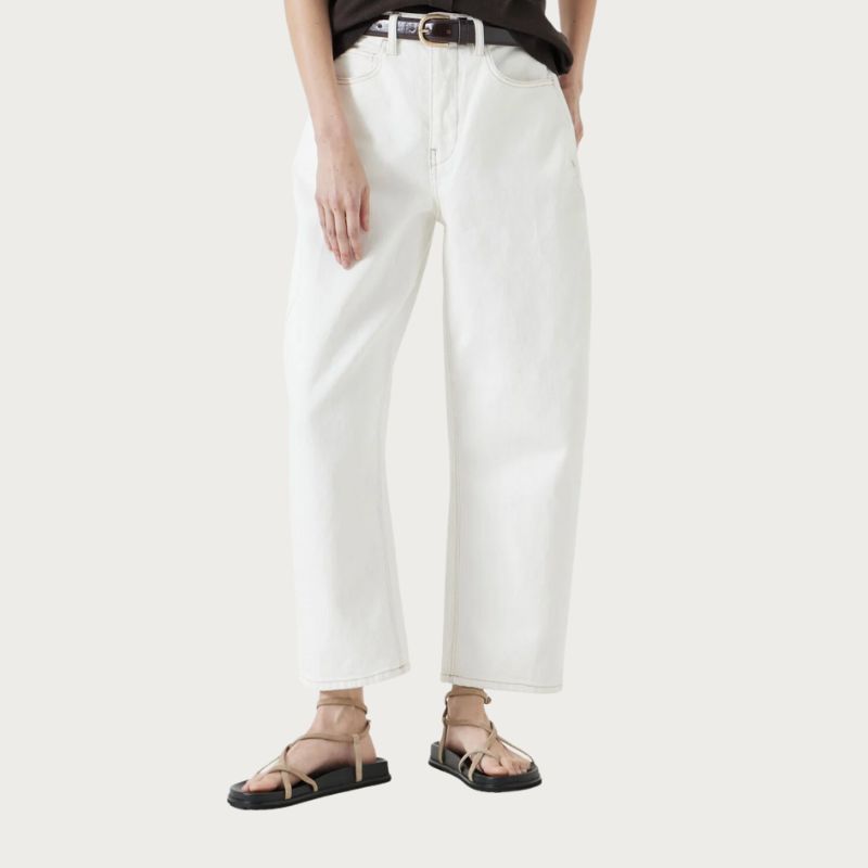 Image of white barrel leg jeans