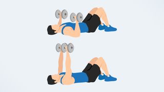 an illo of a man doing a dumbbell chest press