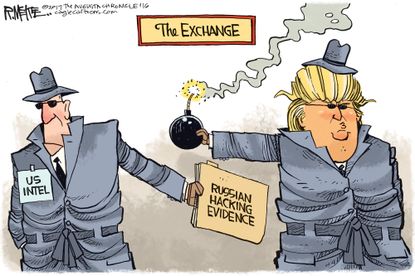 Political cartoon U.S. Donald Trump intelligence Russian hacking