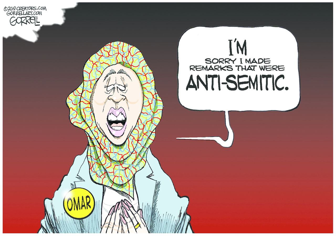 Political Cartoon U.S. Ilhan Omar anti-semitic