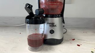 Testing berry juice in the Magic Bullet Mini Juicer