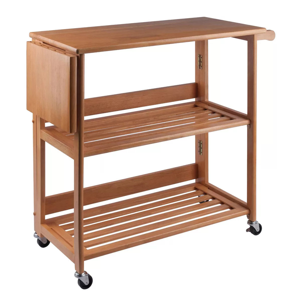Foldable Cart Wood/light Oak - Winsome: Traditional Kitchen Cart, Hardwood Frame, Satin Finish, Locking Wheels, 2 Shelves