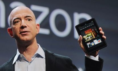 Amazon founder Jeff Bezos presents the Kindle Fire in September 2011: The tablet's popularity doesn't guarantee Amazon success in the volatile smartphone market.