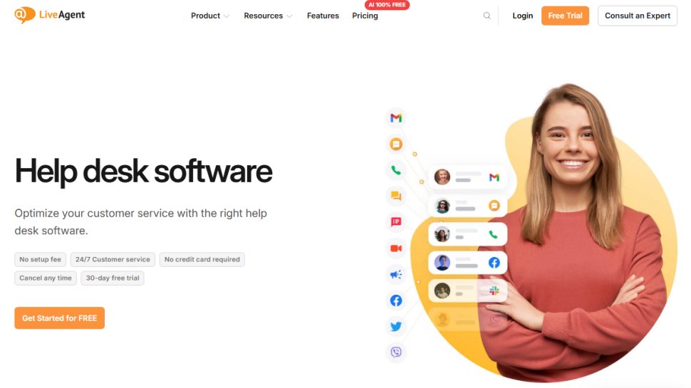 Website screenshot of LiveAgent (February, 2026)