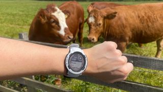 Garmin Instinct 2S being tested outside in rural location