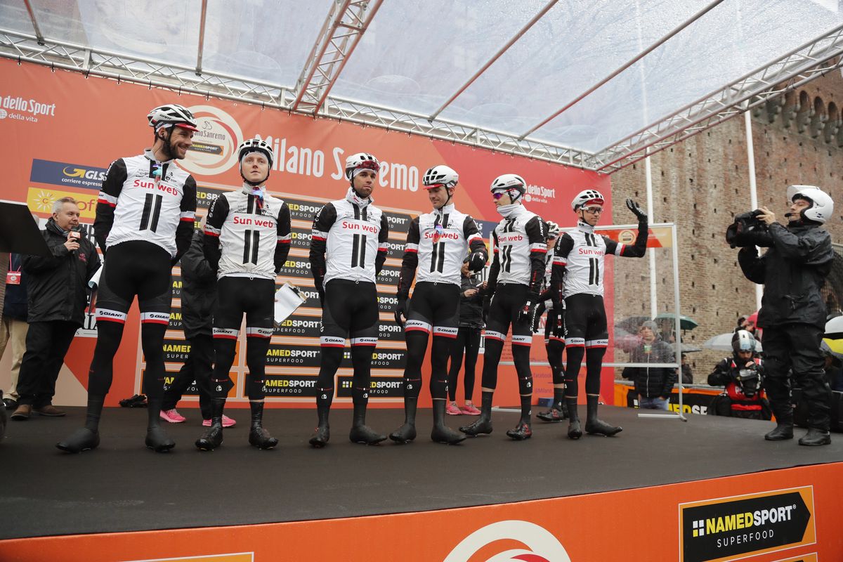 Team Sunweb are presented to the crowds