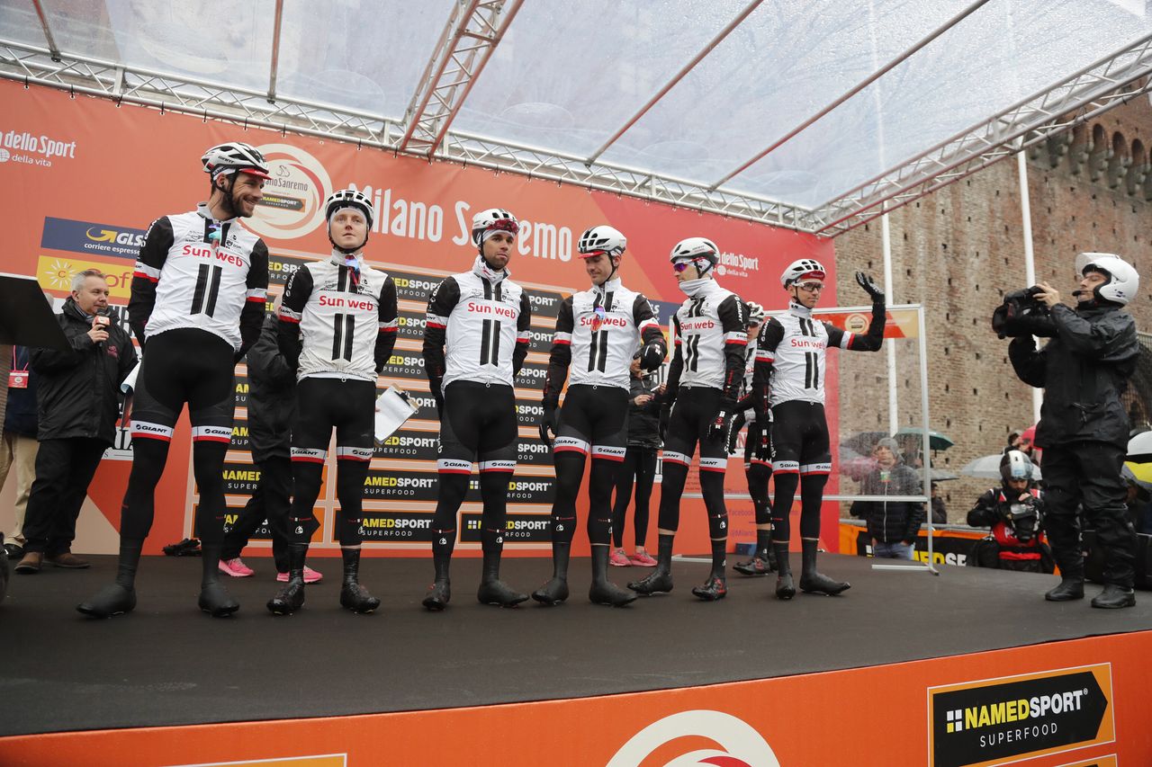 Team Sunweb are presented to the crowds