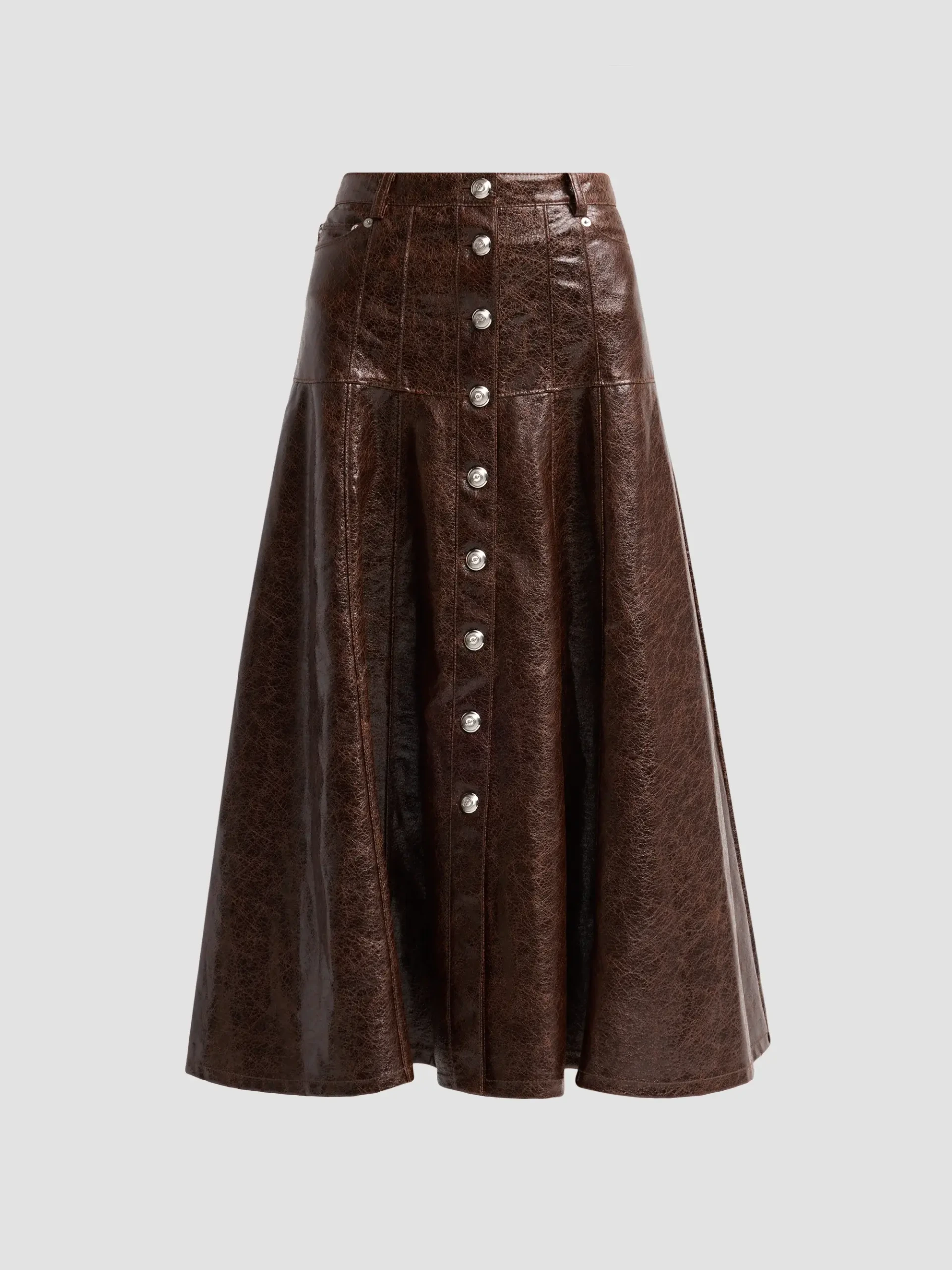 Veena Faux-Leather A-Line Midi Skirt