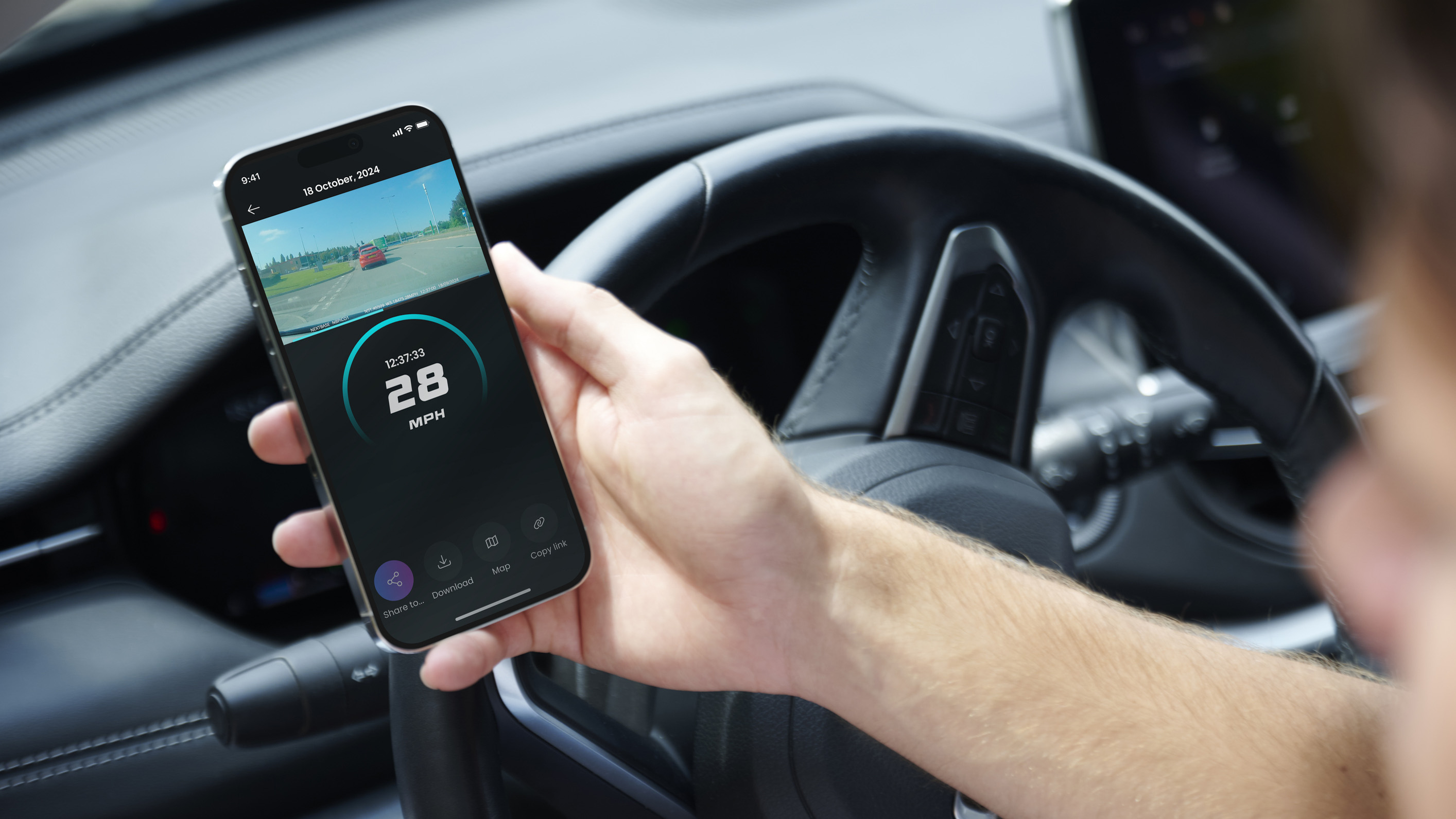 Nextbase Piqo dash cam app on a phone's display