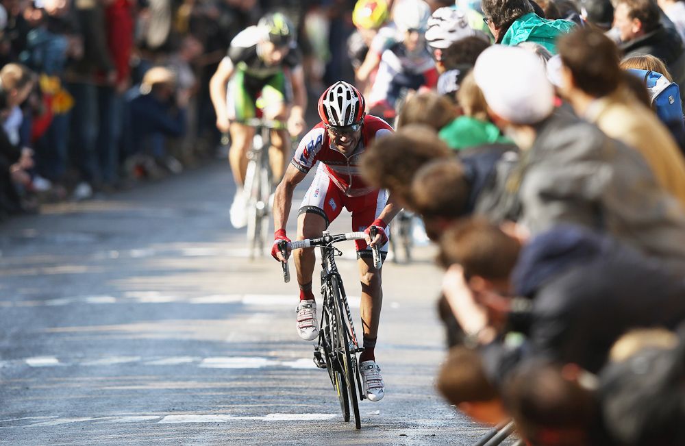 Joaquim Rodriguez (Team Katusha) on his way to claiming victory during the 2012 Fleche Wallonne.